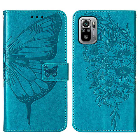 Custodia Portafoglio In Pelle Farfalla Cover con Supporto Y01B per Xiaomi Poco M5S Blu