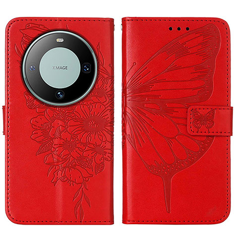 Custodia Portafoglio In Pelle Farfalla Cover con Supporto YB2 per Huawei Mate 60 Rosso
