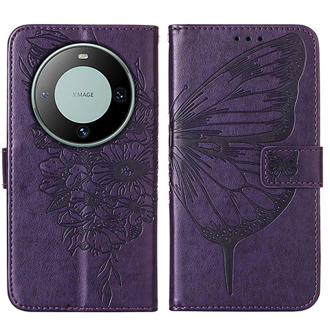 Custodia Portafoglio In Pelle Farfalla Cover con Supporto YB2 per Huawei Mate 60 Viola