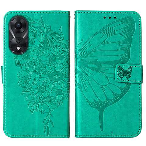 Custodia Portafoglio In Pelle Farfalla Cover con Supporto YB2 per Oppo A58 5G Verde