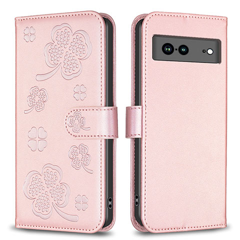 Custodia Portafoglio In Pelle Fiori Cover con Supporto BF1 per Google Pixel 7a 5G Oro Rosa