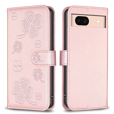 Custodia Portafoglio In Pelle Fiori Cover con Supporto BF1 per Google Pixel 8a 5G Oro Rosa