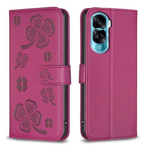 Custodia Portafoglio In Pelle Fiori Cover con Supporto BF1 per Huawei Honor 90 Lite 5G Rosa Caldo