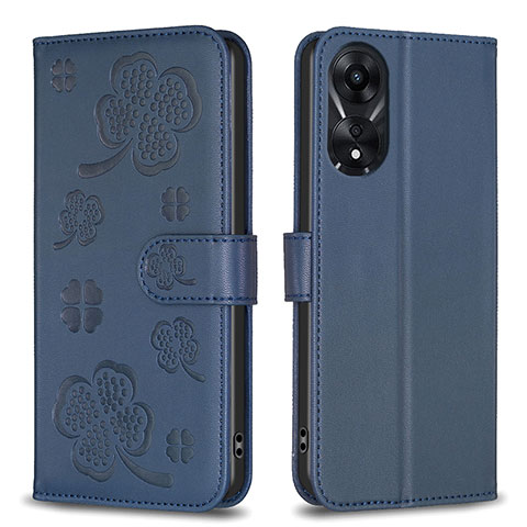 Custodia Portafoglio In Pelle Fiori Cover con Supporto BF1 per Oppo A58 5G Blu