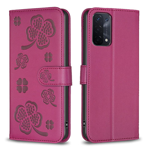 Custodia Portafoglio In Pelle Fiori Cover con Supporto BF1 per Oppo A74 5G Rosa Caldo