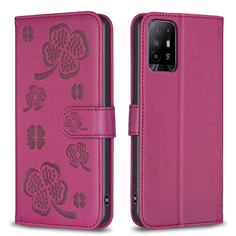 Custodia Portafoglio In Pelle Fiori Cover con Supporto BF1 per Oppo A94 5G Rosa Caldo