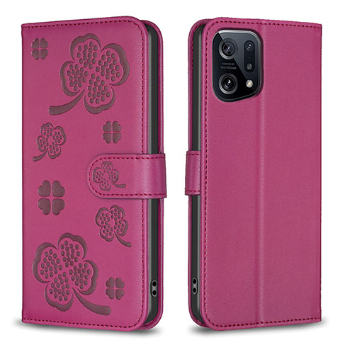 Custodia Portafoglio In Pelle Fiori Cover con Supporto BF1 per Oppo Find X5 5G Rosa Caldo