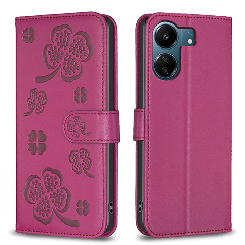 Custodia Portafoglio In Pelle Fiori Cover con Supporto BF1 per Xiaomi Redmi 13C Rosa Caldo