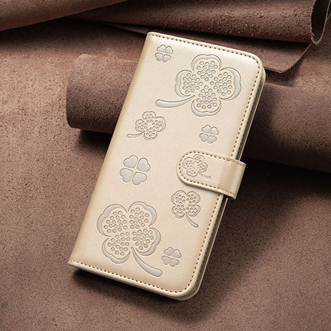 Custodia Portafoglio In Pelle Fiori Cover con Supporto BF2 per Oppo A58 5G Oro