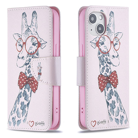 Custodia Portafoglio In Pelle Fiori Cover con Supporto L01 per Apple iPhone 14 Plus Rosa