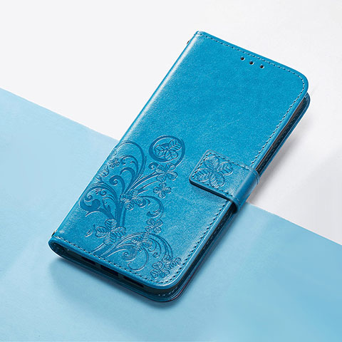 Custodia Portafoglio In Pelle Fiori Cover con Supporto per Google Pixel 4 Blu