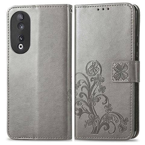 Custodia Portafoglio In Pelle Fiori Cover con Supporto per Huawei Honor 90 5G Grigio