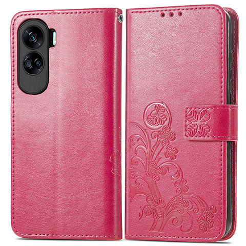 Custodia Portafoglio In Pelle Fiori Cover con Supporto per Huawei Honor 90 Lite 5G Rosa Caldo