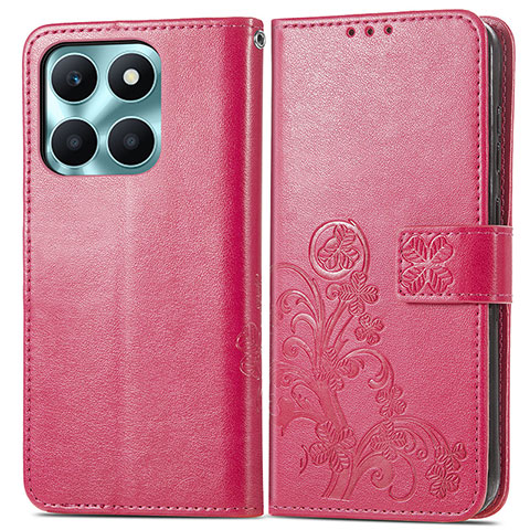 Custodia Portafoglio In Pelle Fiori Cover con Supporto per Huawei Honor X6a Rosa Caldo