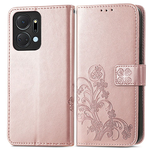 Custodia Portafoglio In Pelle Fiori Cover con Supporto per Huawei Honor X7a Oro Rosa