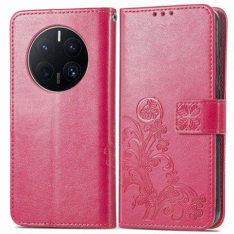 Custodia Portafoglio In Pelle Fiori Cover con Supporto per Huawei Mate 50 Pro Rosa Caldo