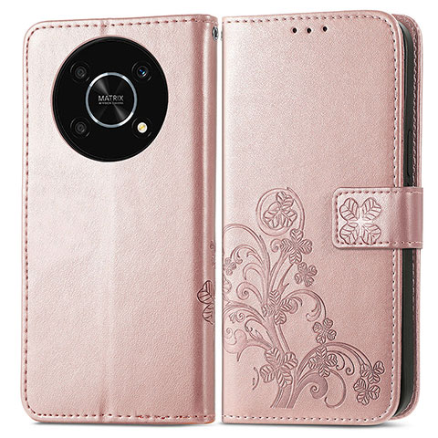 Custodia Portafoglio In Pelle Fiori Cover con Supporto per Huawei Nova Y90 Oro Rosa