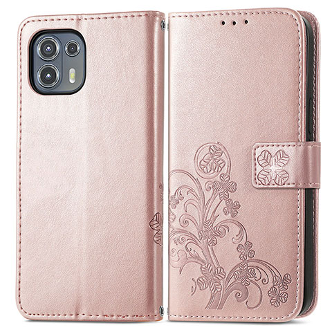 Custodia Portafoglio In Pelle Fiori Cover con Supporto per Motorola Moto Edge 20 Lite 5G Rosa