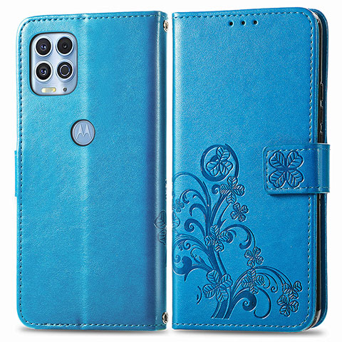 Custodia Portafoglio In Pelle Fiori Cover con Supporto per Motorola Moto Edge S 5G Blu