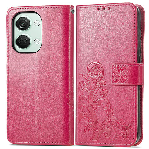 Custodia Portafoglio In Pelle Fiori Cover con Supporto per OnePlus Nord 3 5G Rosa Caldo