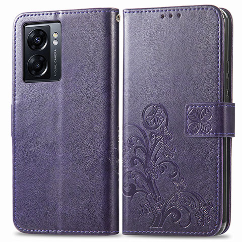 Custodia Portafoglio In Pelle Fiori Cover con Supporto per Oppo A56S 5G Viola