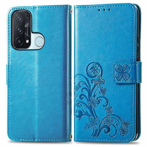 Custodia Portafoglio In Pelle Fiori Cover con Supporto per Oppo Reno5 A Blu