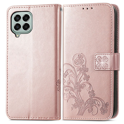 Custodia Portafoglio In Pelle Fiori Cover con Supporto per Samsung Galaxy M33 5G Rosa