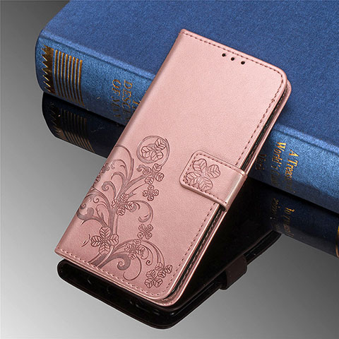 Custodia Portafoglio In Pelle Fiori Cover con Supporto per Samsung Galaxy S22 Plus 5G Rosa