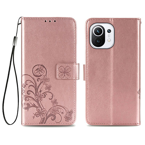 Custodia Portafoglio In Pelle Fiori Cover con Supporto per Xiaomi Mi 11 Lite 5G Rosa