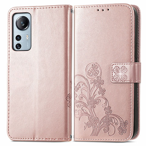 Custodia Portafoglio In Pelle Fiori Cover con Supporto per Xiaomi Mi 12S Pro 5G Rosa