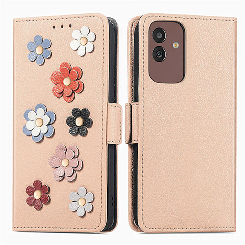 Custodia Portafoglio In Pelle Fiori Cover con Supporto S02D per Samsung Galaxy M13 5G Khaki