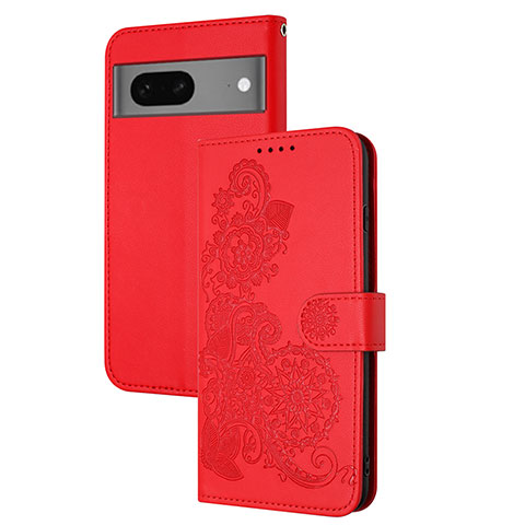Custodia Portafoglio In Pelle Fiori Cover con Supporto Y01X per Google Pixel 7 5G Rosso