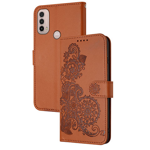 Custodia Portafoglio In Pelle Fiori Cover con Supporto Y01X per Motorola Moto E40 Marrone