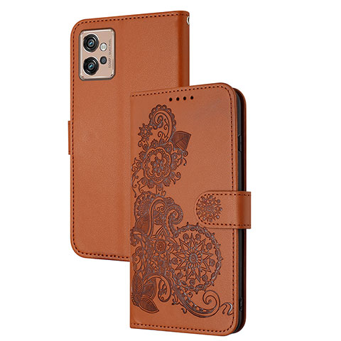 Custodia Portafoglio In Pelle Fiori Cover con Supporto Y01X per Motorola Moto G32 Marrone