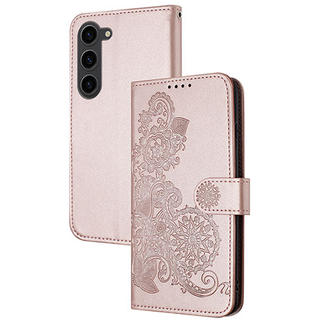 Custodia Portafoglio In Pelle Fiori Cover con Supporto Y01X per Samsung Galaxy S22 5G Oro Rosa