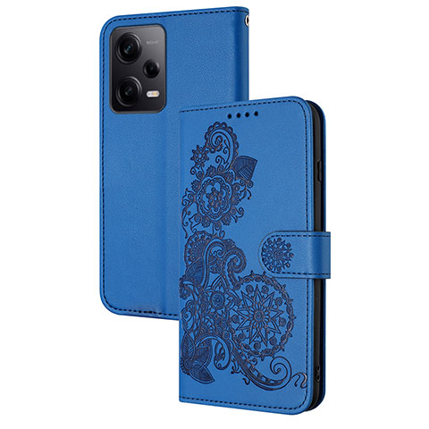 Custodia Portafoglio In Pelle Fiori Cover con Supporto Y01X per Xiaomi Redmi Note 12 Pro 5G Blu