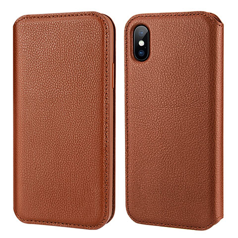 Custodia Portafoglio In Pelle per Apple iPhone Xs Max Marrone