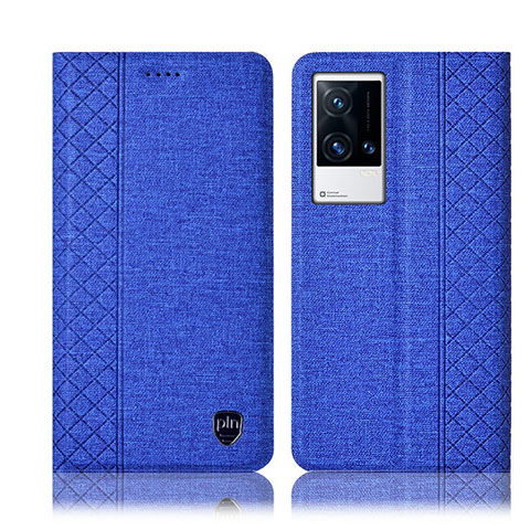 Custodia Portafoglio In stoffa con Supporto H12P per Vivo iQOO 8 5G Blu