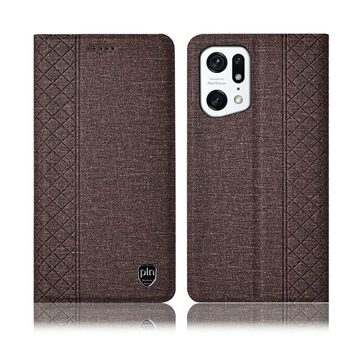 Custodia Portafoglio In stoffa con Supporto H13P per Oppo Find X5 5G Marrone