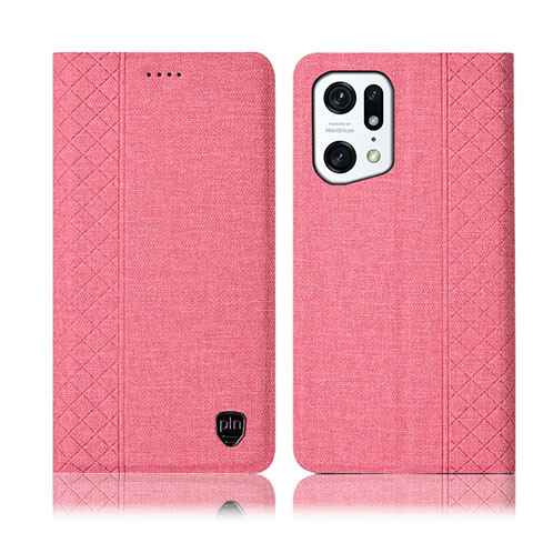 Custodia Portafoglio In stoffa con Supporto H14P per Oppo Find X5 Pro 5G Rosa