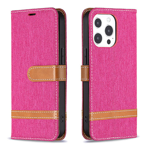 Custodia Portafoglio In stoffa con Supporto per Apple iPhone 14 Pro Rosa Caldo