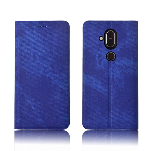 Custodia Portafoglio In stoffa con Supporto per Nokia 7.1 Plus Blu