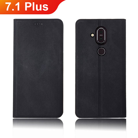 Custodia Portafoglio In stoffa con Supporto per Nokia 7.1 Plus Nero