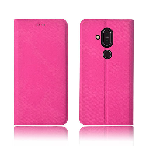 Custodia Portafoglio In stoffa con Supporto per Nokia 7.1 Plus Rosa Caldo