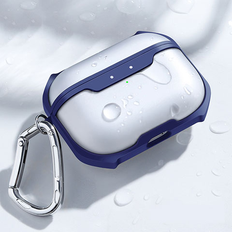 Custodia Portatile con Moschettone per AirPods Pro Custodia di Ricarica C04 Blu