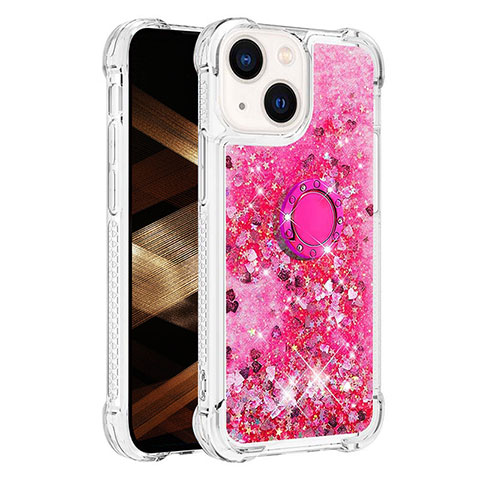 Custodia Silicone Cover Morbida Bling-Bling con Anello Supporto S01 per Apple iPhone 14 Plus Rosa Caldo