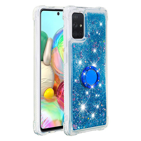 Custodia Silicone Cover Morbida Bling-Bling con Anello Supporto S01 per Samsung Galaxy A71 5G Blu