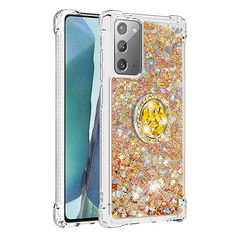 Custodia Silicone Cover Morbida Bling-Bling con Anello Supporto S01 per Samsung Galaxy Note 20 5G Oro