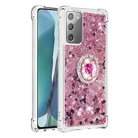 Custodia Silicone Cover Morbida Bling-Bling con Anello Supporto S01 per Samsung Galaxy Note 20 5G Rosso