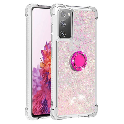 Custodia Silicone Cover Morbida Bling-Bling con Anello Supporto S01 per Samsung Galaxy S20 FE 5G Rosa